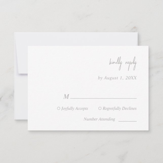 Placa RSVP de Casamento de Script Silver Elegante (Verso)