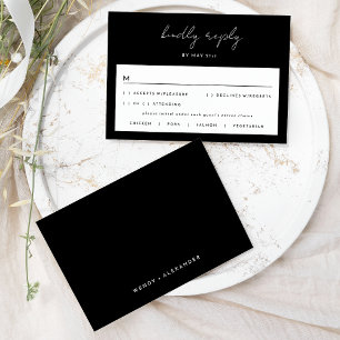 Placa RSVP de Casamento de Script Simples Preto