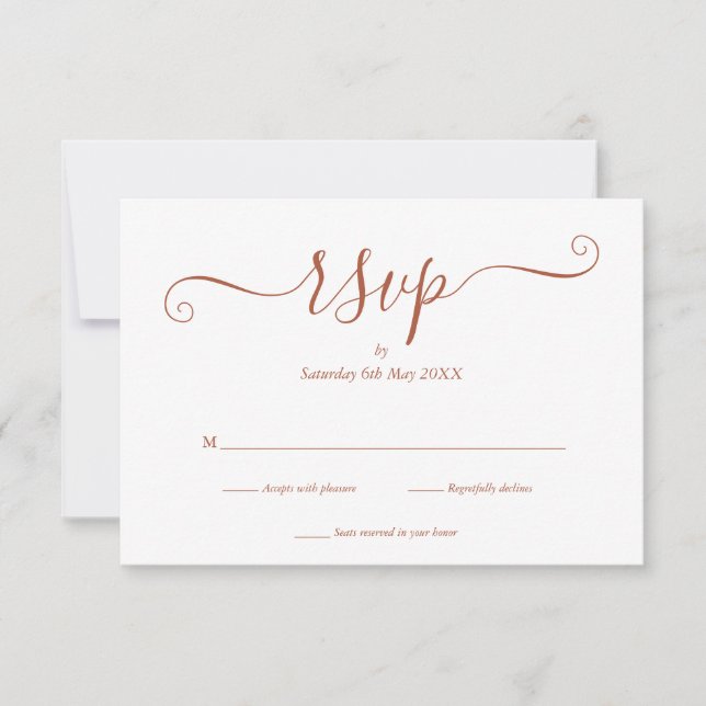 Placa RSVP de Casamento de Script Terracotta Elega (Frente)