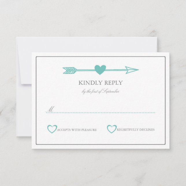 Placa RSVP de Casamento de Setas/Teal e Cinzas (Frente)