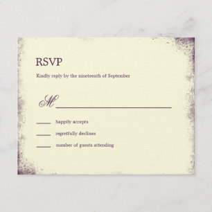 Placa RSVP de Casamento de Vineyard Rustic - Roxo