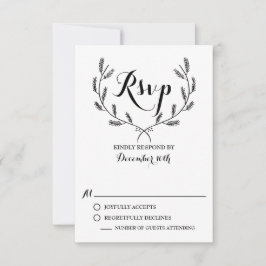 Placa RSVP de Casamento de Wreath de inverno preto