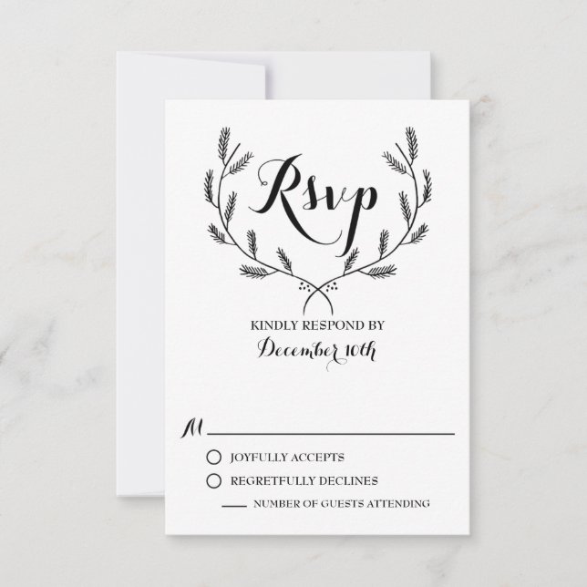 Placa RSVP de Casamento de Wreath de inverno preto (Frente)