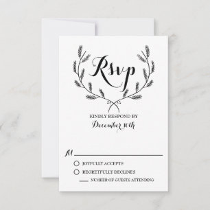 Placa RSVP de Casamento de Wreath de inverno preto
