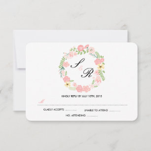 Placa RSVP de Casamento de Wreath Floral Monograma