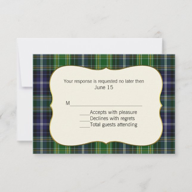 Placa RSVP de Casamento de Xadrez MacKellar Tartan (Frente)