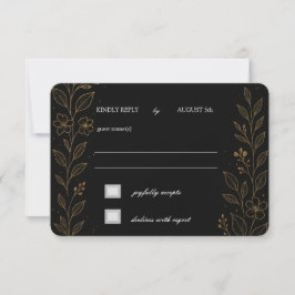 Placa RSVP de Casamento Dourado e Preto
