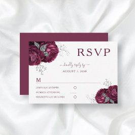 Placa RSVP de Casamento Elegante de Rosas Borgonha