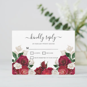 Placa RSVP de Casamento Elegante Floral Branca e B