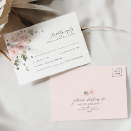 Placa RSVP de Casamento Elegante Floral Rosa Rosa