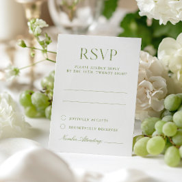 Placa RSVP de Casamento Elegante Verde de White & 