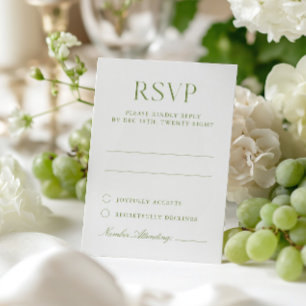 Placa RSVP de Casamento Elegante Verde de White &