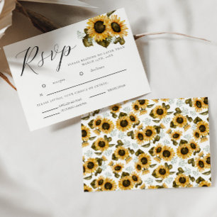 Placa RSVP de Casamento Floral Amarelo Sunflower