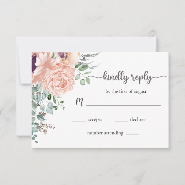 Placa RSVP de Casamento Floral Chic Blush (Frente)