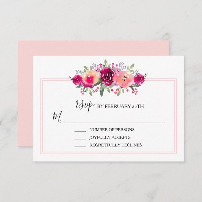 Placa RSVP de Casamento Floral Cor-de-Água Rosa (Frente/Verso)
