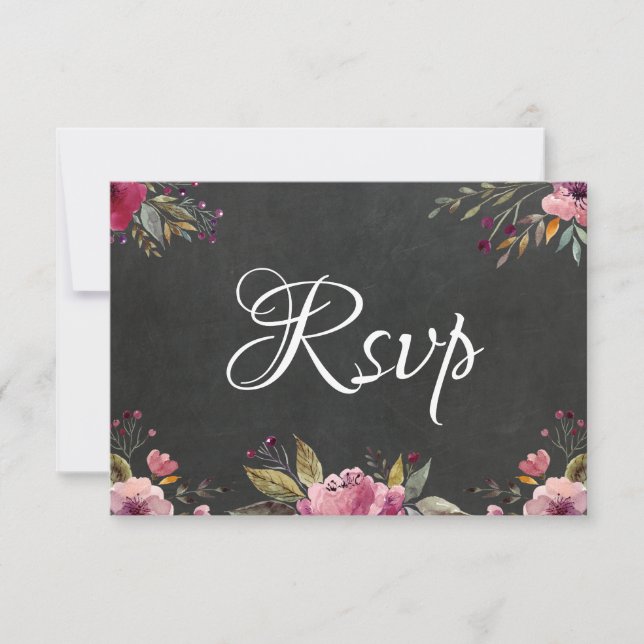 Placa RSVP de Casamento Floral Cor-de-Rosa-Blush (Frente)