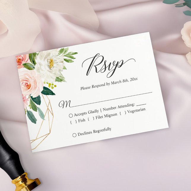 Placa RSVP de Casamento Floral Cor-de-Rosa Blush M (Criador carregado)
