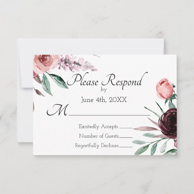 Placa RSVP de Casamento Floral Cor-de-Rosa Brilhan (Frente)