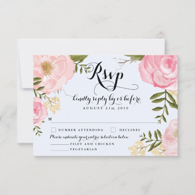 Placa RSVP de Casamento Floral Cor-de-Rosa Moderna (Frente)