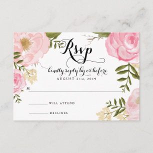 Placa RSVP de Casamento Floral Cor-de-Rosa Moderna