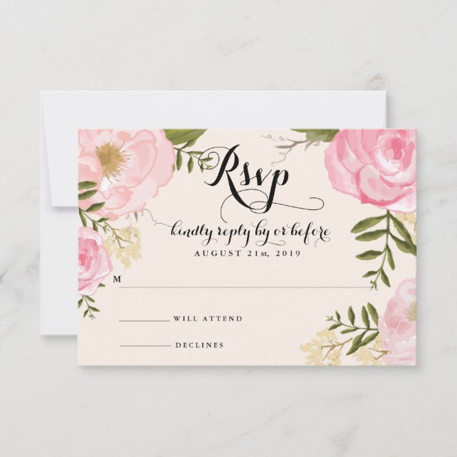 Placa RSVP de Casamento Floral Cor-de-Rosa Moderna (Frente)