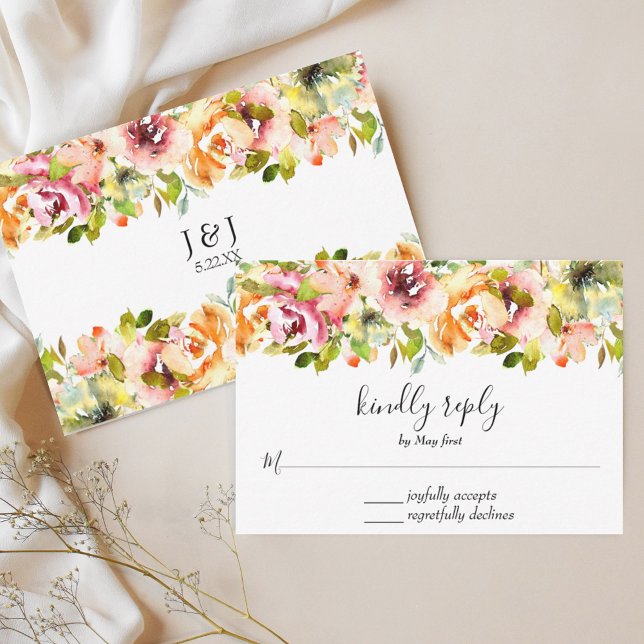 Placa RSVP de Casamento Floral de Aquarela do Jard (Summer Garden Watercolor Floral Wedding RSVP Card)
