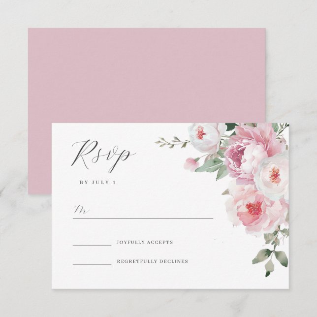 Placa RSVP de Casamento Floral de Blush e Rosa Bot (Frente/Verso)