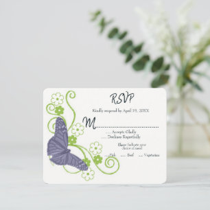Placa RSVP de Casamento Floral de Borboleta Roxa
