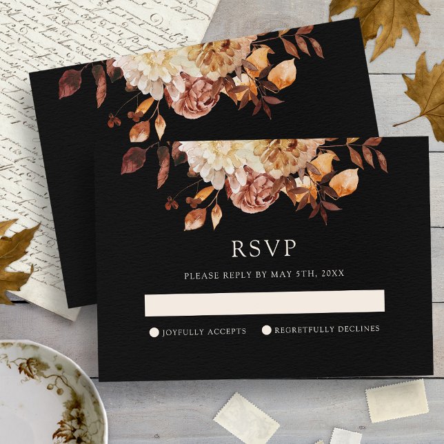 Placa RSVP de Casamento Floral de Cobre Preto (Black Fall Copper Floral Wedding RSVP Card
)
