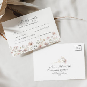 Placa RSVP de Casamento Floral de Flor Rosa-Rosa-R