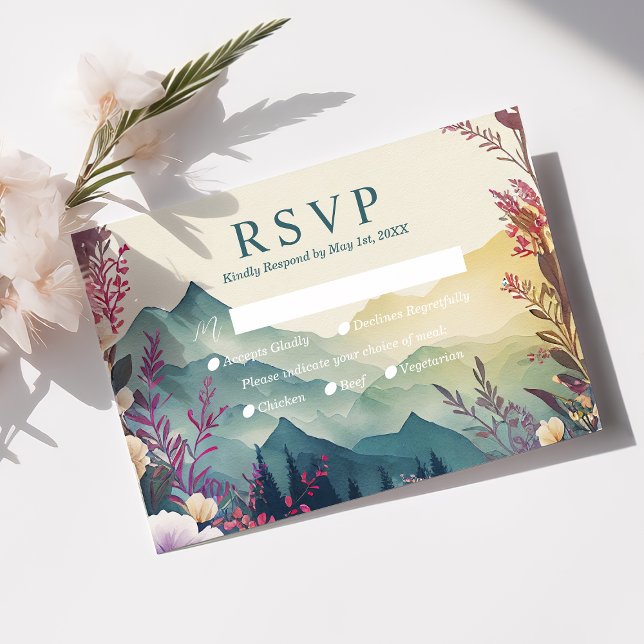 Placa RSVP de Casamento Floral de Montanhas primav (Criador carregado)