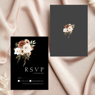 Placa RSVP de Casamento Floral de Pêssego e Preto