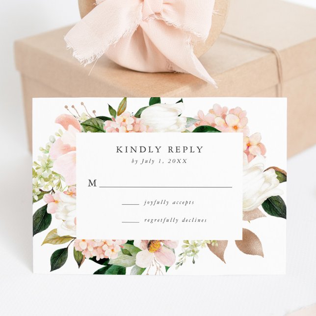 Placa RSVP de Casamento Floral de primavera Blush (Criador carregado)