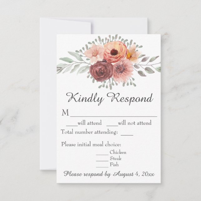 Placa RSVP de Casamento Floral de Prurido com Blus (Frente)