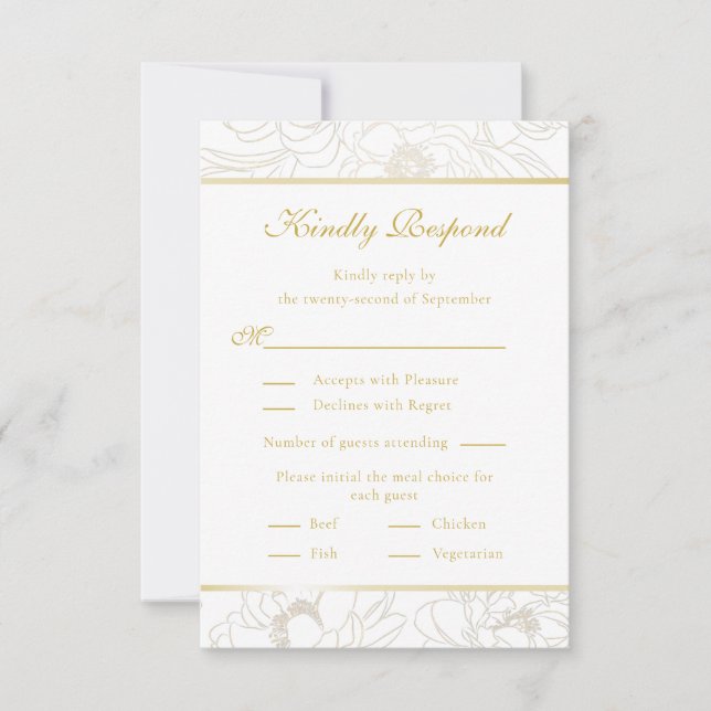 Placa RSVP de Casamento Floral do Ouro Elegante (Frente)