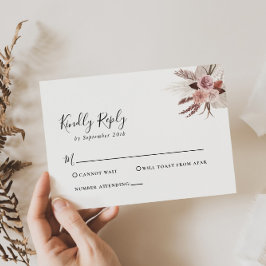 Placa RSVP de Casamento Floral Dourada de Rosa rus