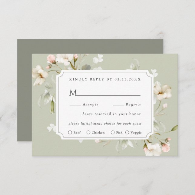 Placa RSVP de Casamento Floral Elegante Blush Whit (Frente/Verso)