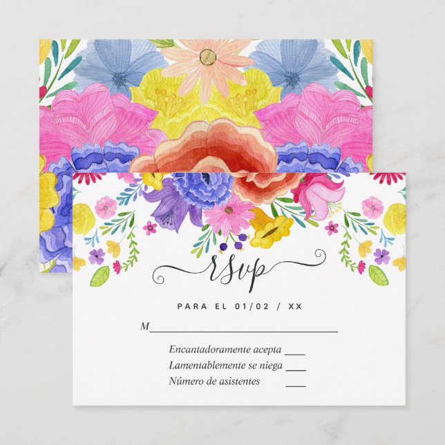 Placa RSVP de Casamento Floral Espanhol Fiesta (Frente/Verso)