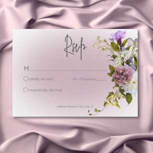 Placa RSVP de Casamento Floral Moderno de Mauve Wh