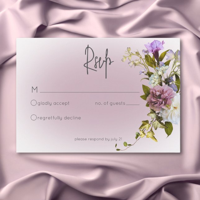Placa RSVP de Casamento Floral Moderno de Mauve Wh (Peri White Mauve Floral Modern Wedding RSVP Card)