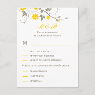 Placa RSVP de Casamento Floral Moderno - Mostarda