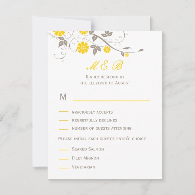 Placa RSVP de Casamento Floral Moderno - Mostarda (Frente)