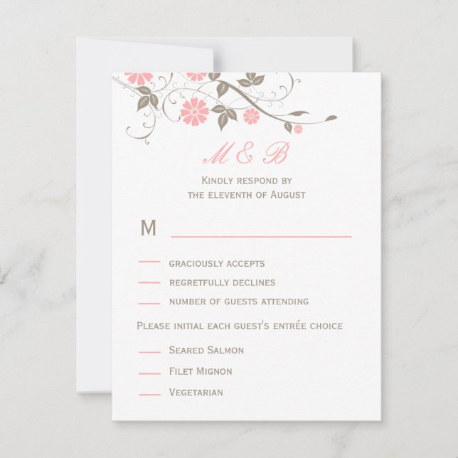 Placa RSVP de Casamento Floral Moderno - Rosa Suav (Frente)