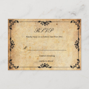 Placa RSVP de Casamento Floral Preto Vintage