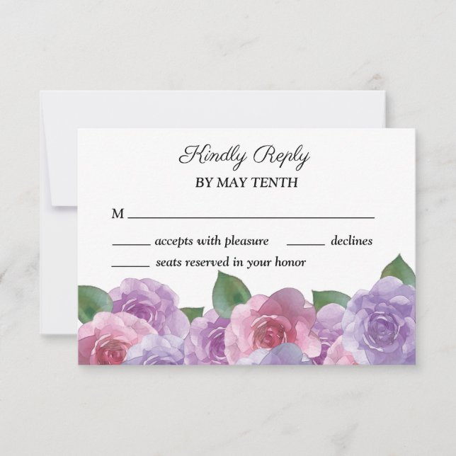 Placa RSVP de Casamento Floral Púrpura Dusty Pink (Frente)