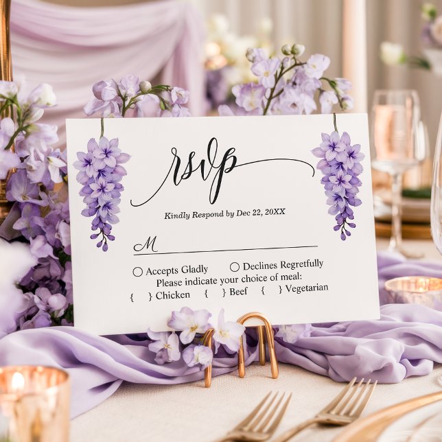 Placa RSVP de Casamento Floral Romântica Wisteria  (Criador carregado)