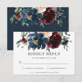 Placa RSVP de Casamento Floral Rosa Marinho Borgon