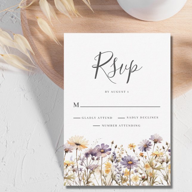 Placa RSVP de Casamento Floral Roxo (Criador carregado)