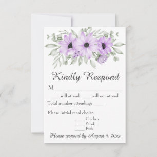 Placa RSVP de Casamento Floral Roxo Elegante Simpl