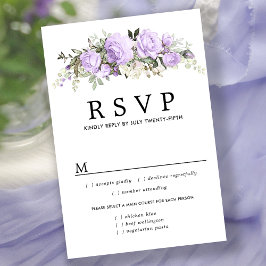 Placa RSVP de Casamento Floral Roxo, Opções de Ref